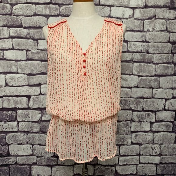 bobeau Tops - Bobeau Red & White Sheer Top Size Large